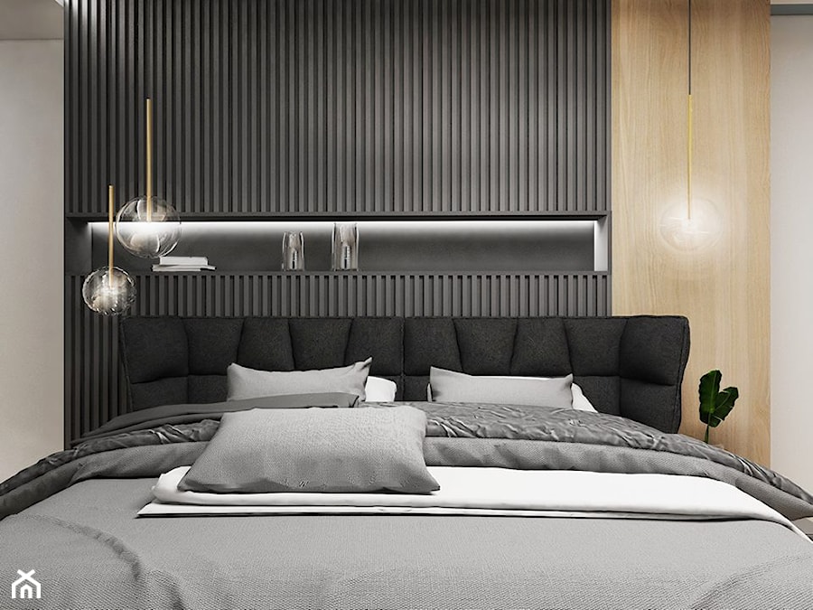 Sypialnia II - Mała beżowa biała czarna sypialnia, styl nowoczesny - zdjęcie od FOORMA Pracownia Architektury Wnętrz