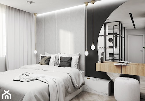 Mieszkanie Dąbrowa Górnicza - Mała czarna szara sypialnia, styl nowoczesny - zdjęcie od FOORMA Pracownia Architektury Wnętrz