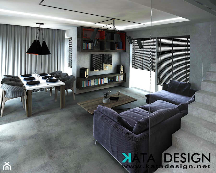 Dom 142 m2 - Średni duży szary salon z jadalnią, styl nowoczesny - zdjęcie od Studio 4 Design