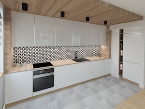 Mieszkanie W krakowie 89 m2 - Średnia otwarta szara z zabudowaną lodówką z nablatowym zlewozmywakiem kuchnia w kształcie litery l z oknem, styl nowoczesny - zdjęcie od Studio 4 Design