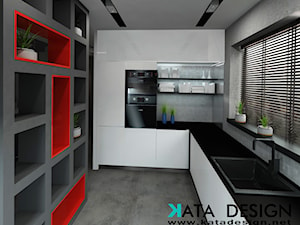 Dom 142 m2 - Średnia zamknięta szara z zabudowaną lodówką z nablatowym zlewozmywakiem kuchnia w kształcie litery l z oknem, styl nowoczesny - zdjęcie od Studio 4 Design
