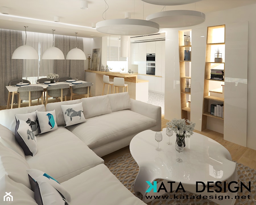 Średni biały salon z kuchnią z jadalnią, styl nowoczesny - zdjęcie od Studio 4 Design
