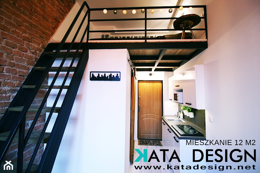Mieszkanie 14 m2 - Mały biały salon z kuchnią, styl industrialny - zdjęcie od Studio 4 Design