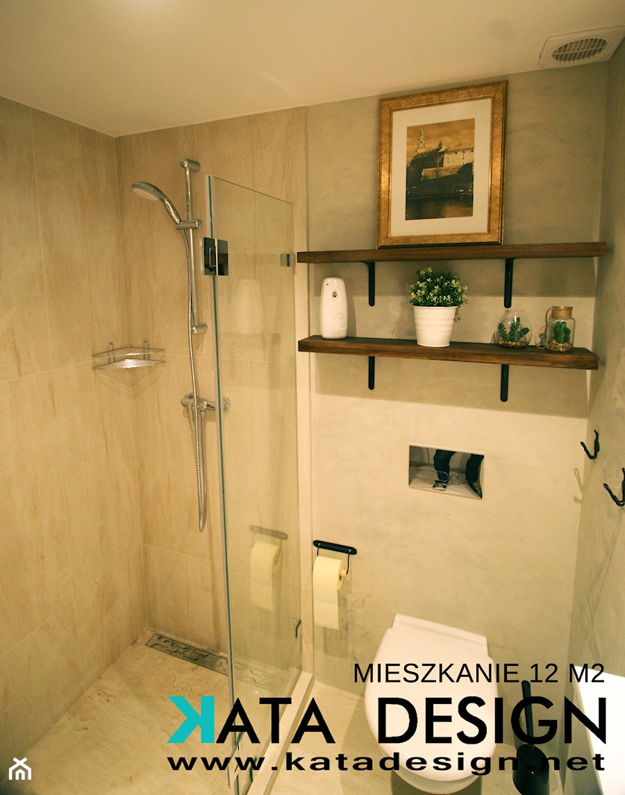 Mieszkanie 14 m2 - Mała na poddaszu bez okna łazienka, styl industrialny - zdjęcie od Studio 4 Design