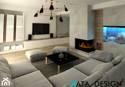 Dom 123 m2 - Duży szary salon, styl minimalistyczny - zdjęcie od Studio 4 Design