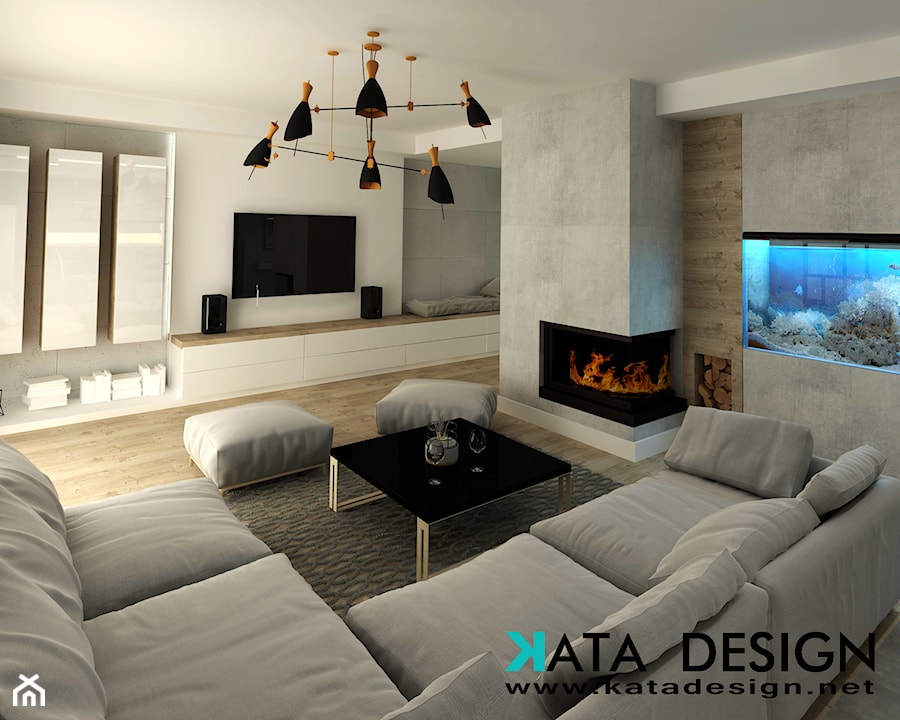 Dom 123 m2 - Duży szary salon, styl minimalistyczny - zdjęcie od Studio 4 Design