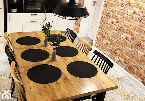 Dom w Krakowie 98 m2 - Duża beżowa jadalnia w kuchni, styl rustykalny - zdjęcie od Studio 4 Design