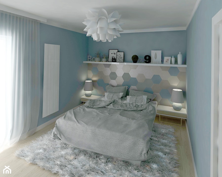 Mała średnia niebieska sypialnia, styl nowoczesny - zdjęcie od Studio 4 Design