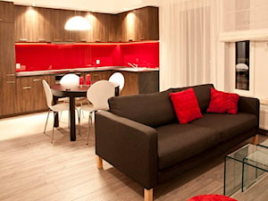 Ożywione czerwienią - Salon, styl nowoczesny - zdjęcie od Pracownia Aranżacji Wnętrz "O-Kreślarnia"