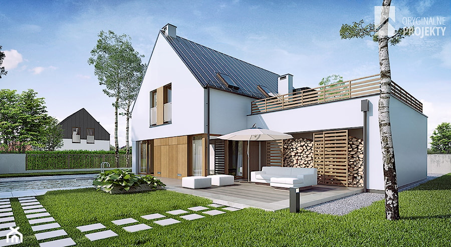 MODICE - Średnie jednopiętrowe nowoczesne domy jednorodzinne murowane z dwuspadowym dachem, styl nowoczesny - zdjęcie od oryginalneprojekty.pl