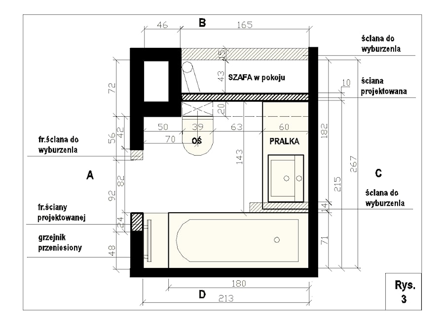 Projekt łazienki-rzut pomieszczenia. - zdjęcie od GNASS-Projekty i Realizacje Wnętrz
