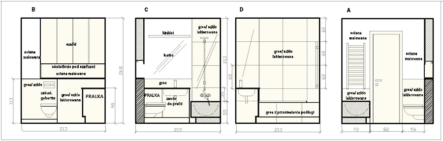 Projekt łazienki-rozwinięcie poszczególnych ścian. - zdjęcie od GNASS-Projekty i Realizacje Wnętrz