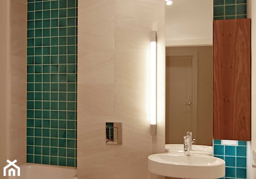 Neo-Retro Apartament Wilanów - Mała bez okna z lustrem z punktowym oświetleniem łazienka, styl nowoczesny - zdjęcie od Soma Architekci