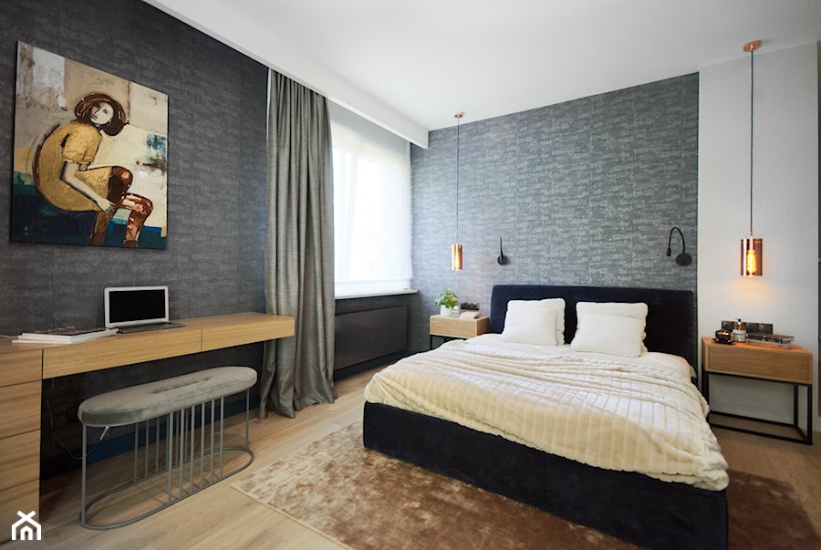 Apartament na Wilanowie. - Średnia czarna z biurkiem sypialnia, styl nowoczesny - zdjęcie od Soma Architekci