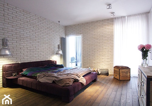 Średnia biała sypialnia z balkonem / tarasem, styl nowoczesny - zdjęcie od Soma Architekci