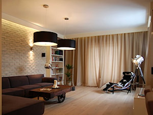 Neo-Retro Apartament Wilanów - Średni beżowy salon z bibiloteczką, styl nowoczesny - zdjęcie od Soma Architekci