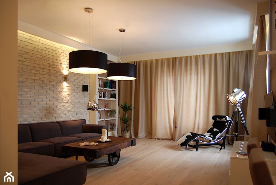 Neo-Retro Apartament Wilanów - Średni beżowy salon z bibiloteczką, styl nowoczesny - zdjęcie od Soma Architekci