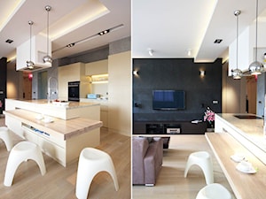 Fluo Apartment - Średnia duża otwarta z salonem kuchnia jednorzędowa z wyspą lub półwyspem, styl nowoczesny - zdjęcie od Soma Architekci