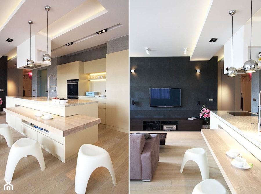 Fluo Apartment - Średnia duża otwarta z salonem kuchnia jednorzędowa z wyspą lub półwyspem, styl nowoczesny - zdjęcie od Soma Architekci
