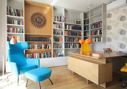Apartament Ekopark - Duże w osobnym pomieszczeniu z zabudowanym biurkiem białe biuro, styl nowoczesny - zdjęcie od Soma Architekci