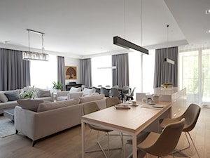 Apartament na Wilanowie. - Duży szary salon z jadalnią, styl nowoczesny - zdjęcie od Soma Architekci