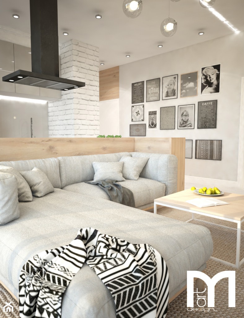 Mieszkanie we Wrocławiu, styl skandynawski - Średni biały salon z kuchnią, styl nowoczesny - zdjęcie od Mart-Design Architektura Wnętrz