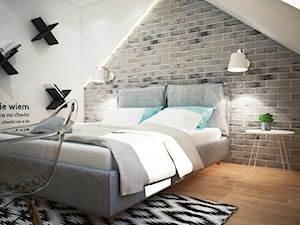 Projekt sypialni na poddaszu - Średnia biała szara sypialnia na poddaszu, styl industrialny - zdjęcie od Mart-Design Architektura Wnętrz
