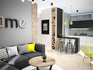 Projekt mieszkania w Warszawie - Mały szary salon z kuchnią, styl industrialny - zdjęcie od Mart-Design Architektura Wnętrz
