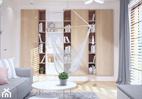 Nowoczesny pokój dla dziewczynki - Średni biały salon z bibiloteczką, styl skandynawski - zdjęcie od Mart-Design Architektura Wnętrz