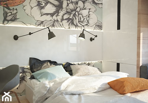 Projekt domu jednorodzinnego z pastelowymi kolorami - Średnia biała z biurkiem z panelami tapicerowanymi sypialnia, styl nowoczesny - zdjęcie od Mart-Design Architektura Wnętrz
