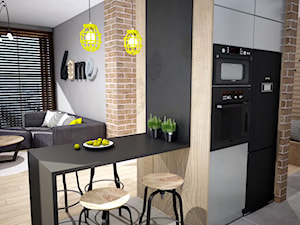Projekt mieszkania w Warszawie - Mała brązowa szara jadalnia w kuchni, styl industrialny - zdjęcie od Mart-Design Architektura Wnętrz