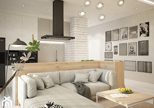 Mieszkanie we Wrocławiu, styl skandynawski - Biały salon z kuchnią, styl skandynawski - zdjęcie od Mart-Design Architektura Wnętrz