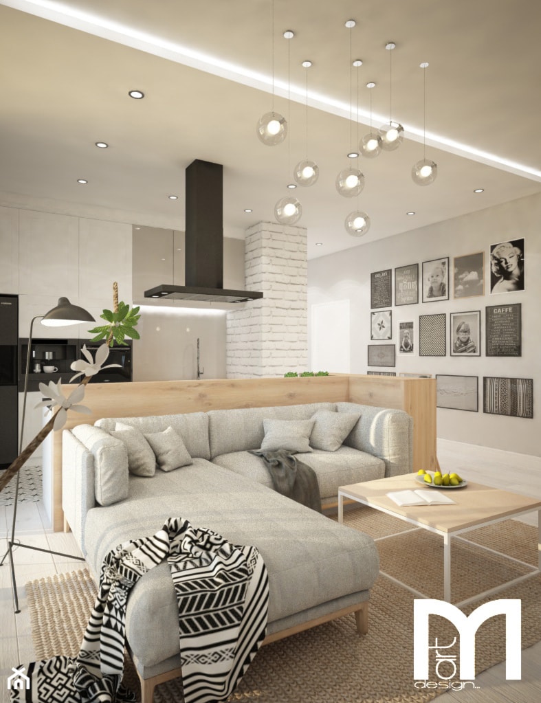 Mieszkanie we Wrocławiu, styl skandynawski - Biały salon z kuchnią, styl skandynawski - zdjęcie od Mart-Design Architektura Wnętrz