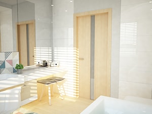 Projekt domu jednorodzinnego z pastelowymi kolorami - Średnia łazienka z oknem, styl nowoczesny - zdjęcie od Mart-Design Architektura Wnętrz