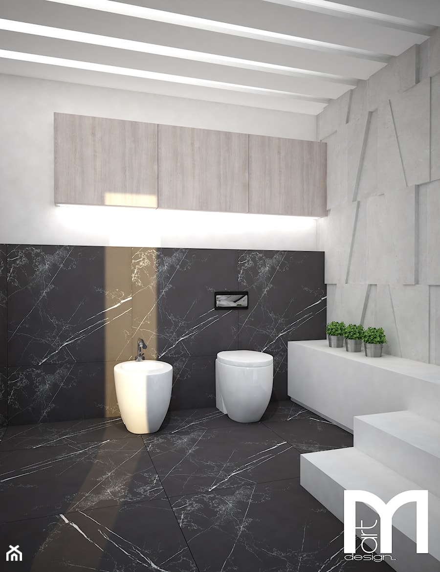 Nowoczesna łazienka z betonowymi panelami 3D - Średnia z marmurową podłogą łazienka, styl nowoczesny - zdjęcie od Mart-Design Architektura Wnętrz