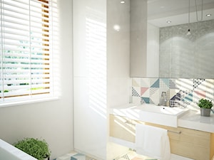 Projekt domu jednorodzinnego z pastelowymi kolorami - Mała na poddaszu łazienka z oknem, styl nowoczesny - zdjęcie od Mart-Design Architektura Wnętrz