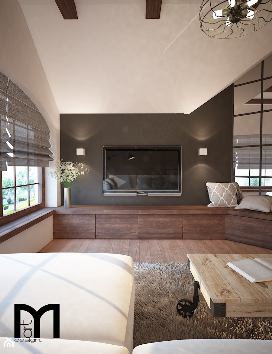 Wnętrze ciepłe, klimatyczne... - Duży biały szary salon, styl rustykalny - zdjęcie od Mart-Design Architektura Wnętrz
