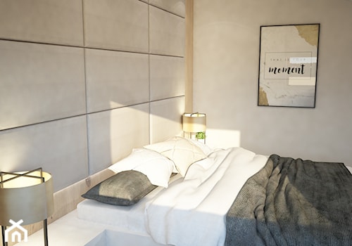 Przytulna sypialnia - Średnia beżowa szara z panelami tapicerowanymi sypialnia, styl nowoczesny - zdjęcie od Mart-Design Architektura Wnętrz