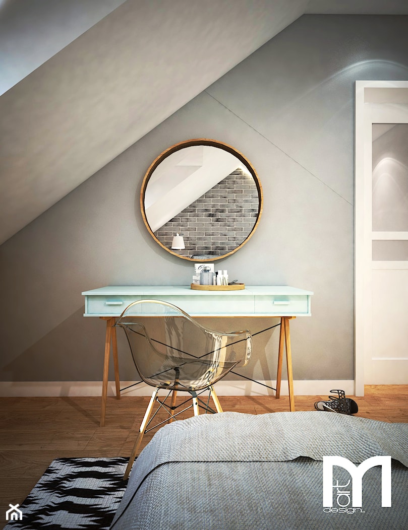 Projekt sypialni na poddaszu - Mała średnia szara sypialnia na poddaszu, styl skandynawski - zdjęcie od Mart-Design Architektura Wnętrz - Homebook