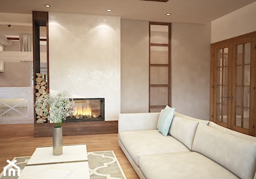 Wnętrze ciepłe, klimatyczne... - Średni biały szary salon, styl tradycyjny - zdjęcie od Mart-Design Architektura Wnętrz