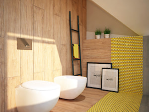 Projekt łazienki z mocnym akcentem kolorystycznym - Średnia na poddaszu łazienka, styl nowoczesny - zdjęcie od Mart-Design Architektura Wnętrz