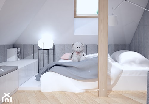 Nowoczesny pokój dla dziewczynki - Średnia biała szara sypialnia na poddaszu, styl nowoczesny - zdjęcie od Mart-Design Architektura Wnętrz