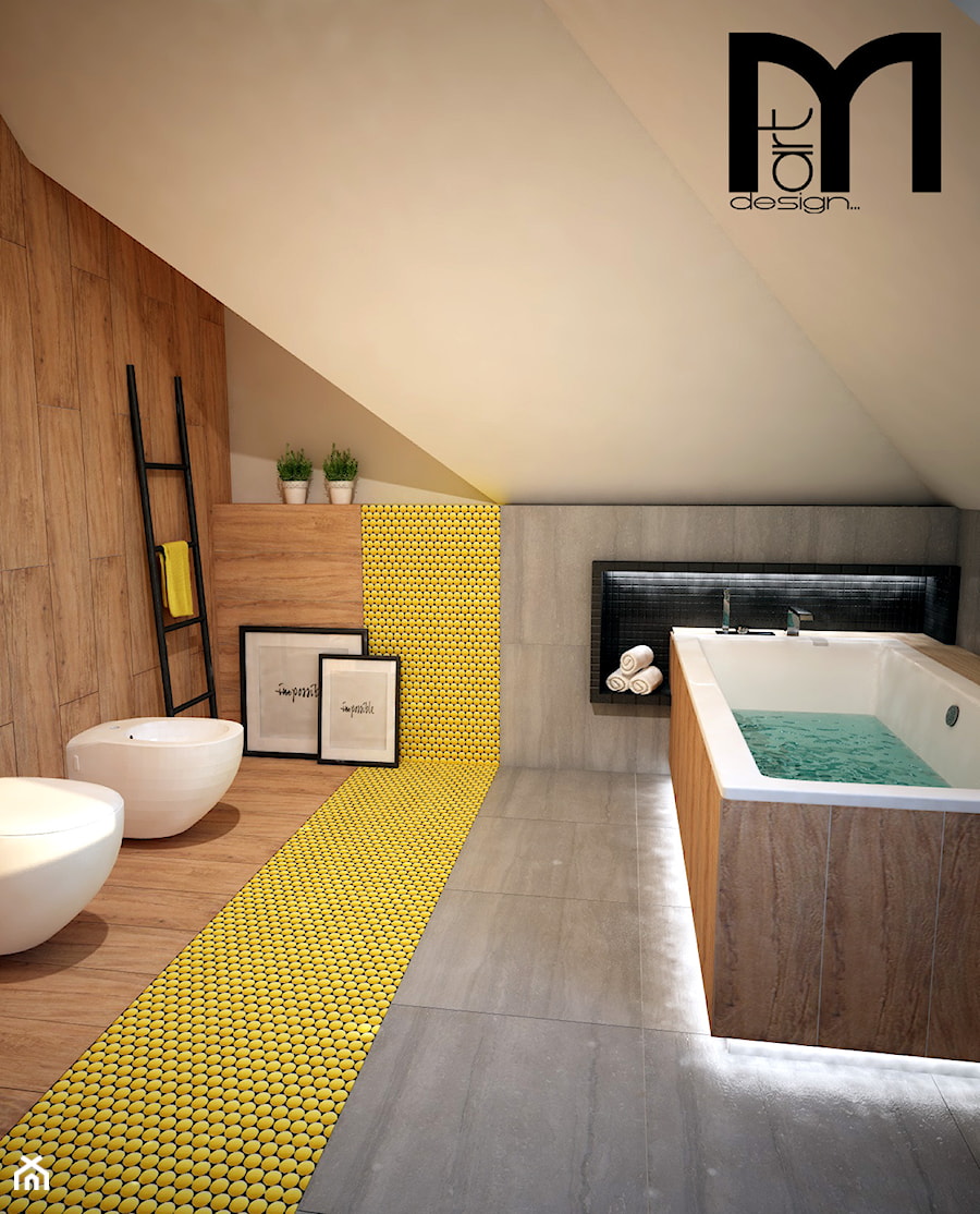Projekt łazienki z mocnym akcentem kolorystycznym - Średnia na poddaszu łazienka, styl nowoczesny - zdjęcie od Mart-Design Architektura Wnętrz