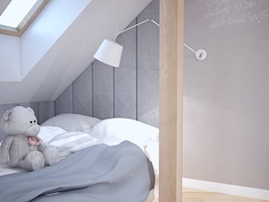 Nowoczesny pokój dla dziewczynki - Mała biała szara sypialnia na poddaszu, styl nowoczesny - zdjęcie od Mart-Design Architektura Wnętrz