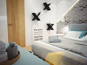Projekt sypialni na poddaszu - Średnia biała szara sypialnia na poddaszu, styl nowoczesny - zdjęcie od Mart-Design Architektura Wnętrz