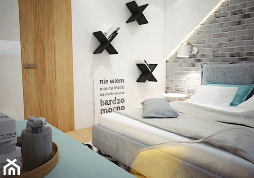Projekt sypialni na poddaszu - Średnia biała szara sypialnia na poddaszu, styl nowoczesny - zdjęcie od Mart-Design Architektura Wnętrz