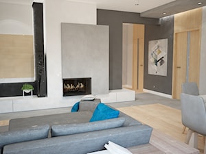Projekt domu jednorodzinnego z pastelowymi kolorami - Średni biały szary salon z jadalnią, styl nowoczesny - zdjęcie od Mart-Design Architektura Wnętrz