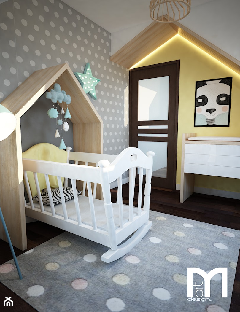 Projekt pokoju niemowlaka - Mały biały szary żółty pokój dziecka dla niemowlaka dla dziewczynki, styl nowoczesny - zdjęcie od Mart-Design Architektura Wnętrz - Homebook
