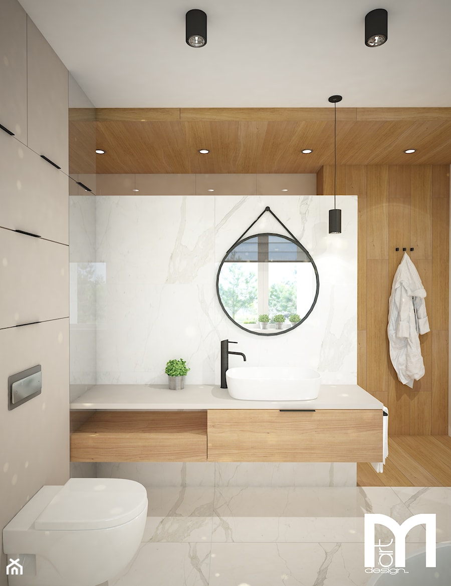 Dom jednorodzinny okolice Goworowa - Mała na poddaszu łazienka z oknem, styl skandynawski - zdjęcie od Mart-Design Architektura Wnętrz