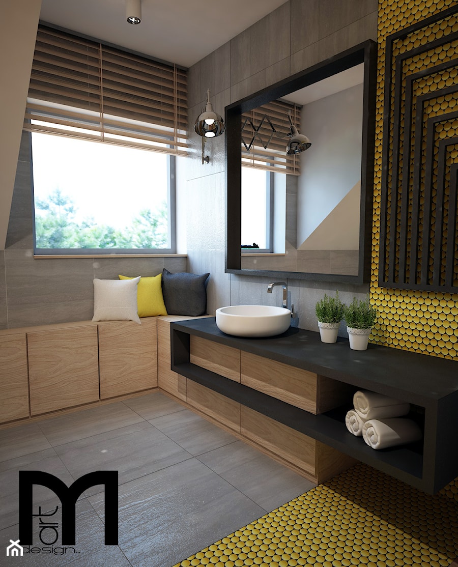 Projekt łazienki z mocnym akcentem kolorystycznym - Średnia z punktowym oświetleniem łazienka, styl nowoczesny - zdjęcie od Mart-Design Architektura Wnętrz